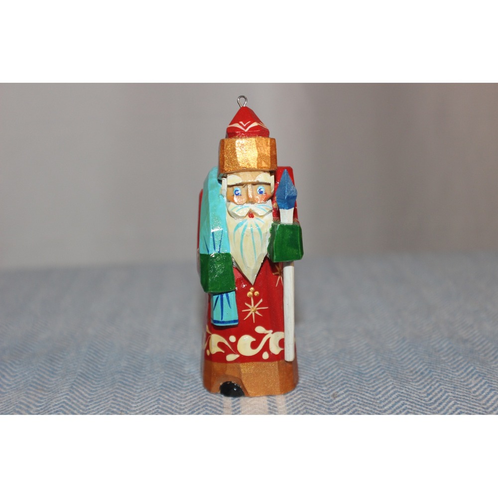 Russian Hand Carved Wood Santa Ornament Sergei Posad Hand Painted Figurine 3.25"